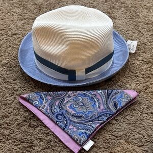 Jos. A. Bank Two Tone Braided Fedora With Pocket Square MSRP $90